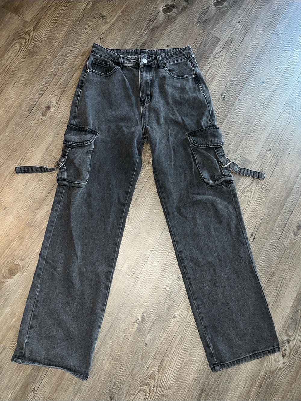 SHEIN Dark Gray Cargo Pants with Strap Details